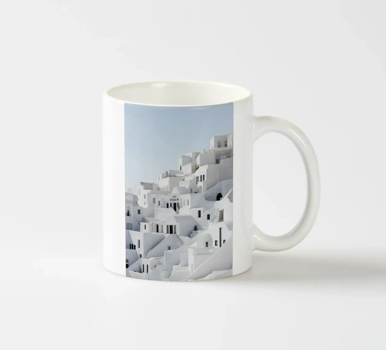 Witte Santorini Architectuur keramische mok van Indigo Tides Art