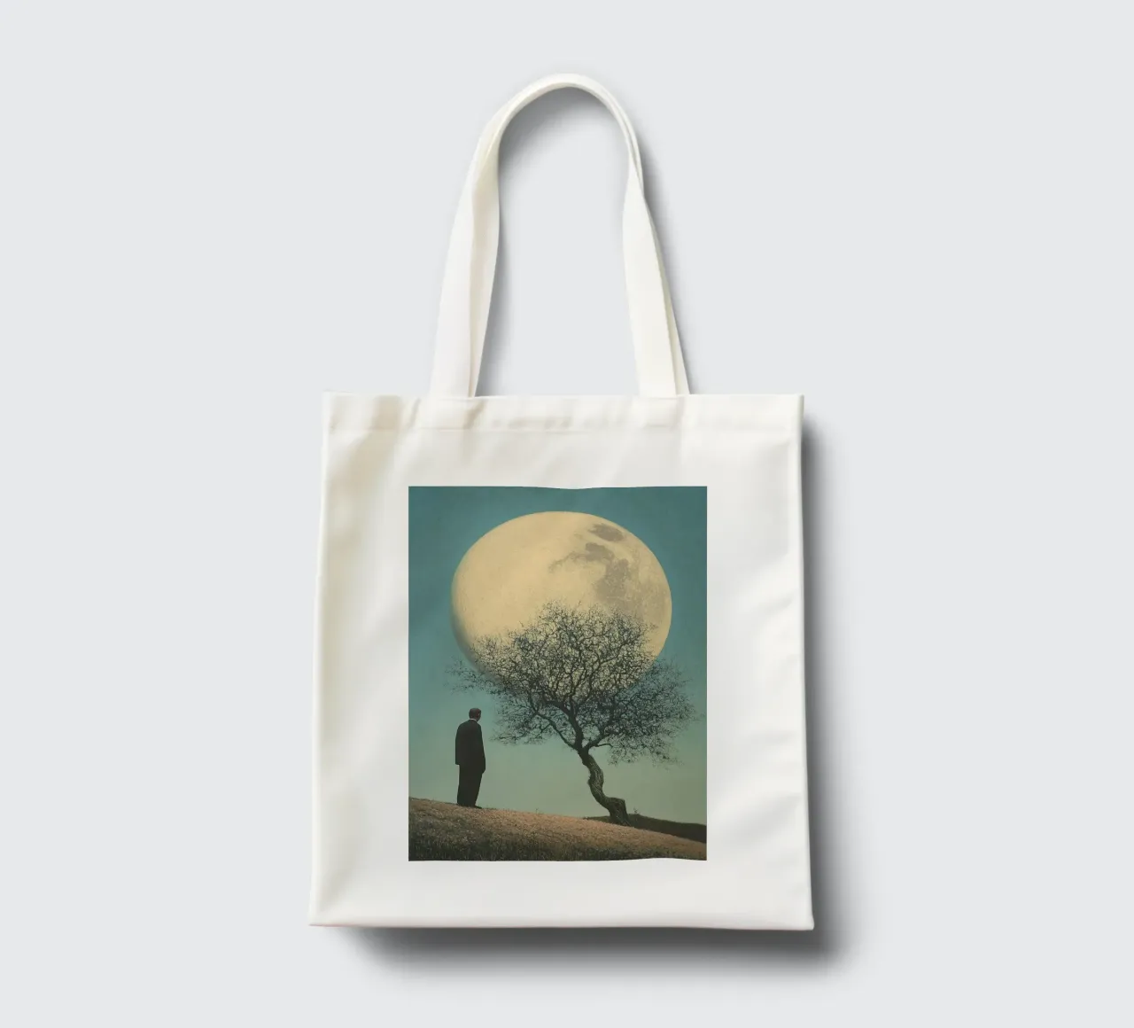 Man in front of a tree - Surrealistic pop art in retro poster style tote bag by Nikis Art Studio