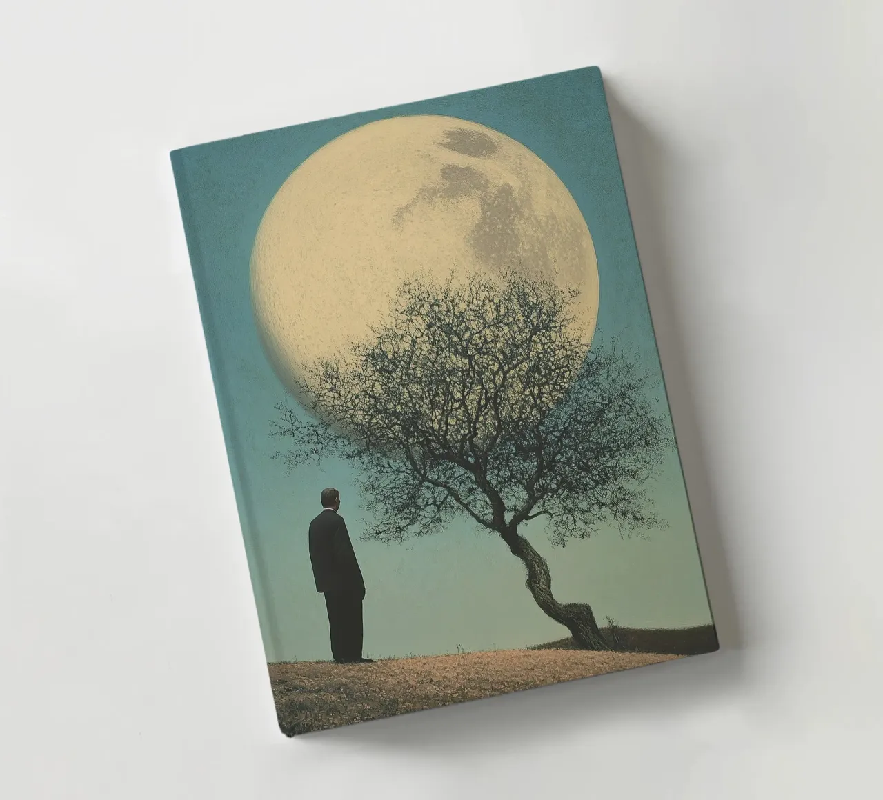 Man in front of a tree - Surrealistic pop art in retro poster style notebook by Nikis Art Studio