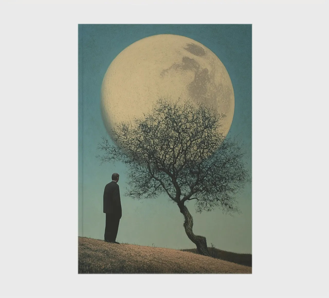 Man in front of a tree - Surrealistic pop art in retro poster style notebook by Nikis Art Studio