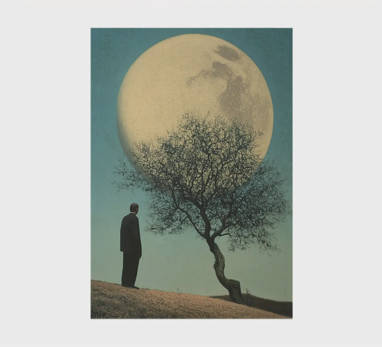 Man in front of a tree - Surrealistic pop art in retro poster style notebook by Nikis Art Studio