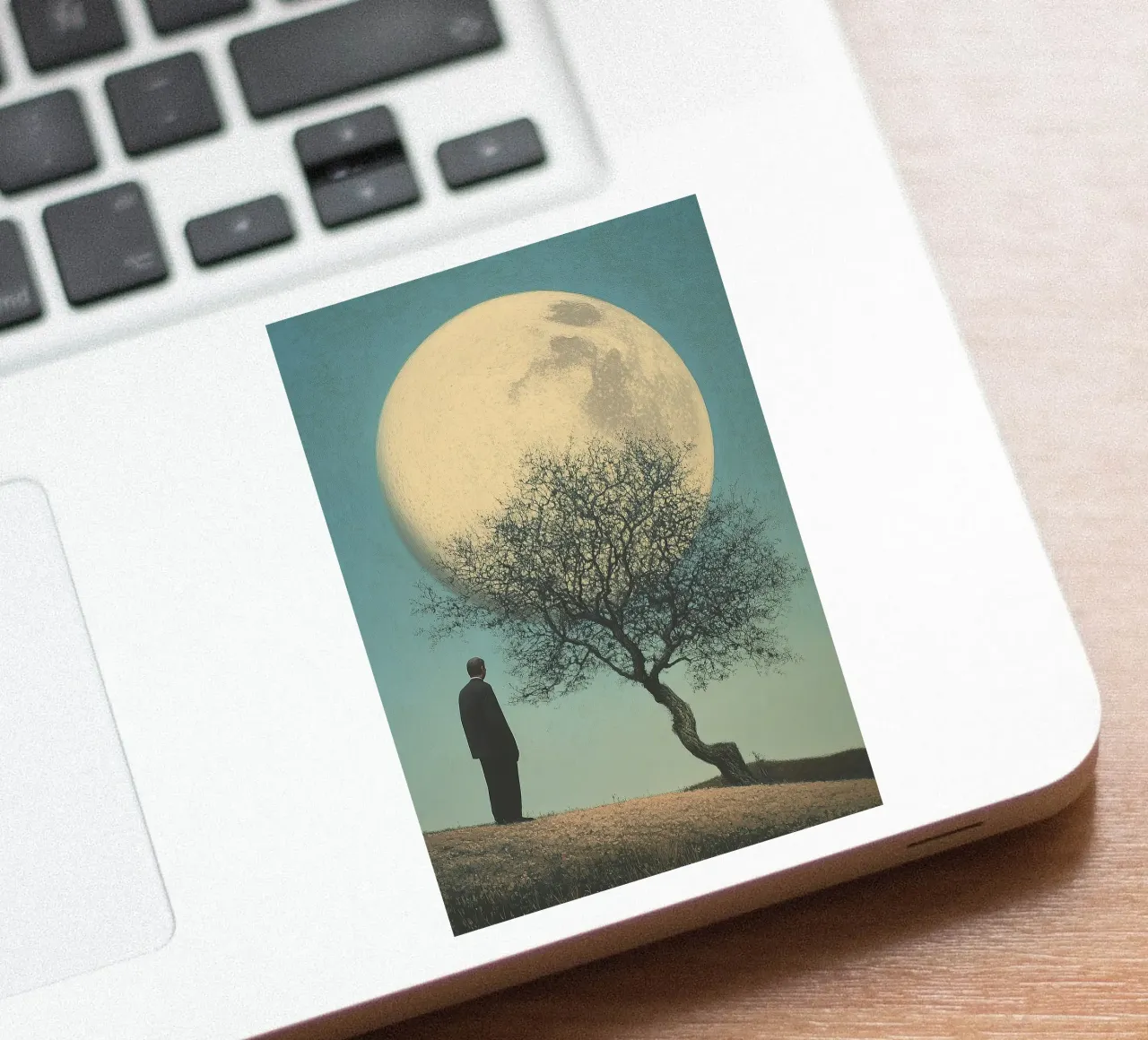Man in front of a tree - Surrealistic pop art in retro poster style sticker by Nikis Art Studio