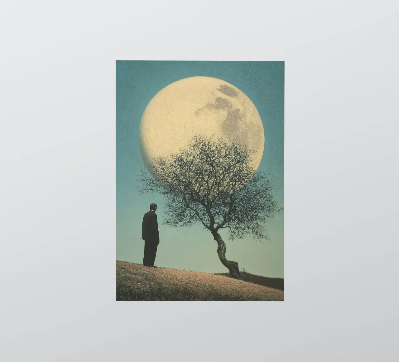 Man in front of a tree - Surrealistic pop art in retro poster style sticker by Nikis Art Studio