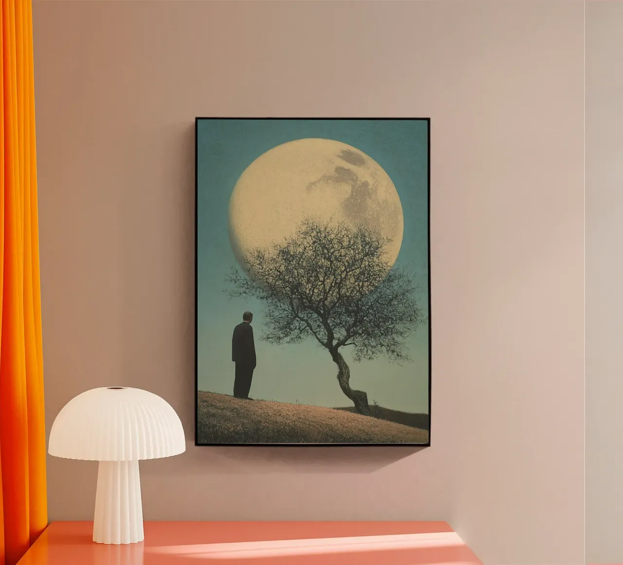 Man in front of a tree - Surrealistic pop art in retro poster style acrylic glass by Nikis Art Studio