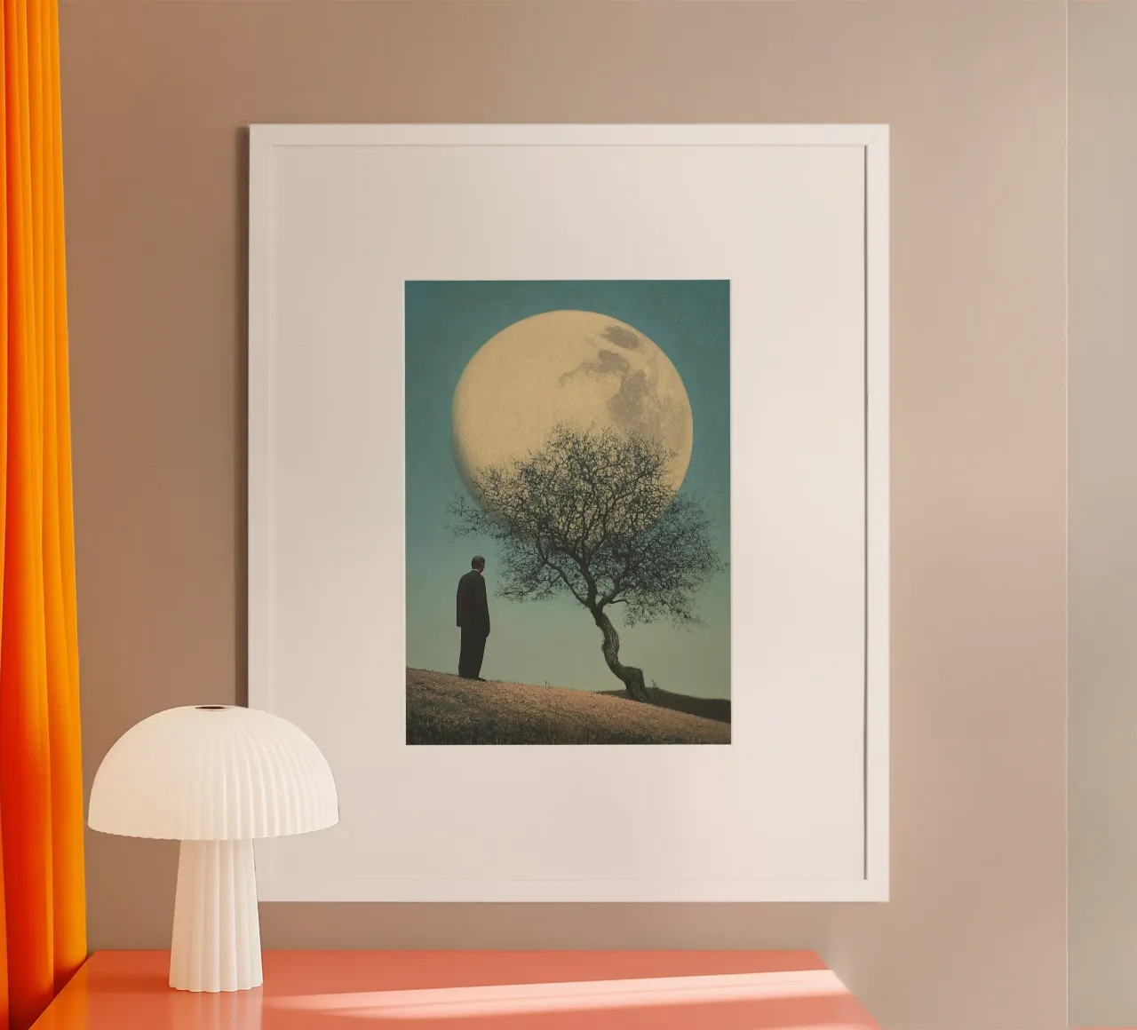 Man in front of a tree - Surrealistic pop art in retro poster style hahnemühle by Nikis Art Studio