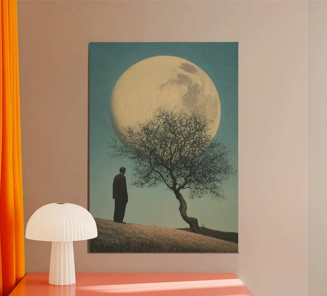 Man in front of a tree - Surrealistic pop art in retro poster style hahnemühle by Nikis Art Studio