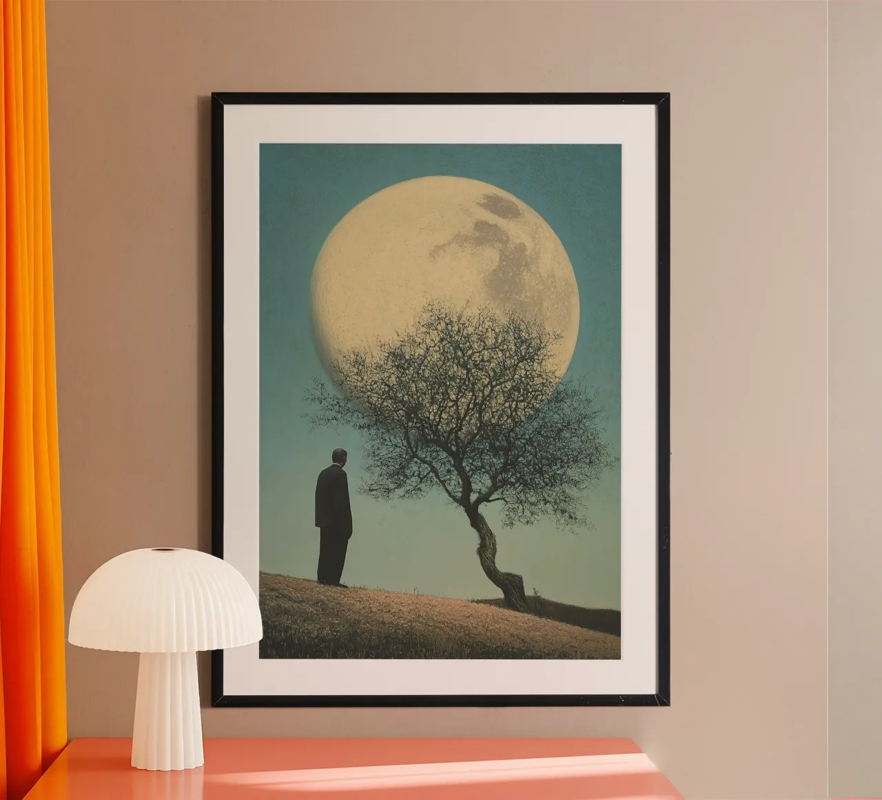 Man in front of a tree - Surrealistic pop art in retro poster style hahnemühle by Nikis Art Studio