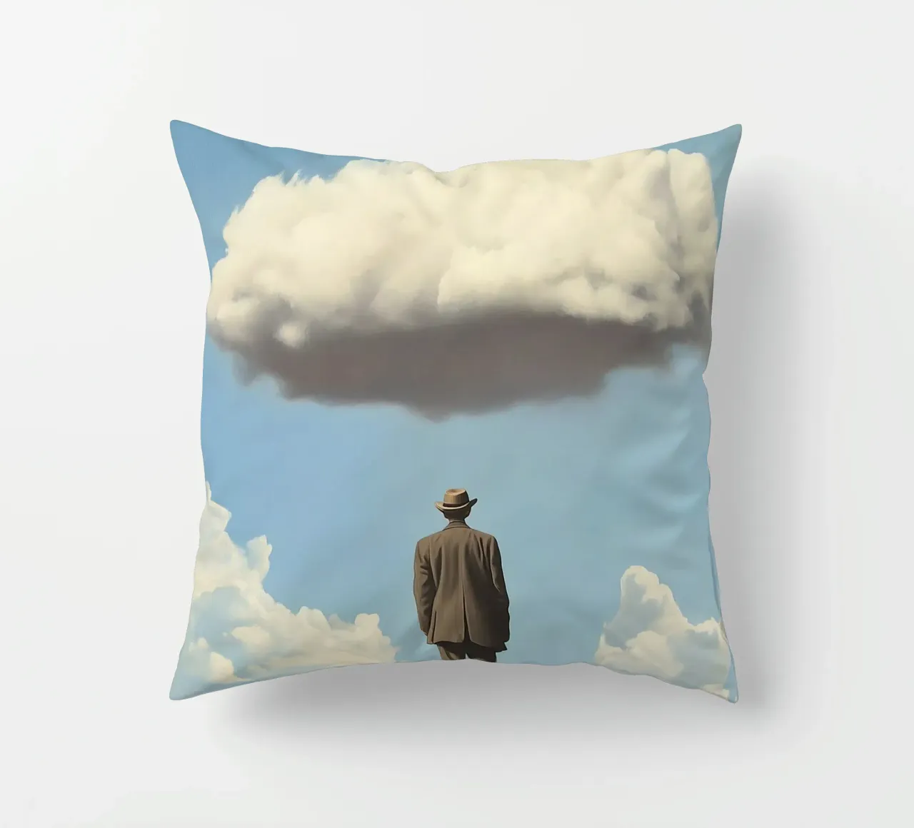 Man in the desert - Surrealistic scene with floating wo decorative cushion by Nikis Art Studio