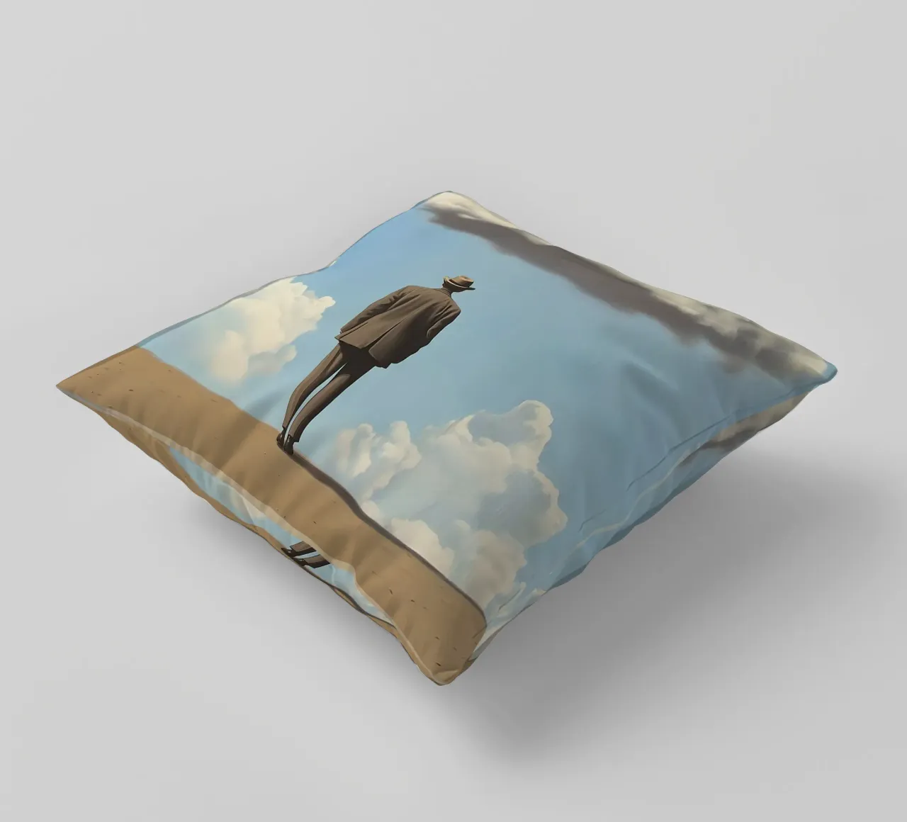 Man in the desert - Surrealistic scene with floating wo decorative cushion by Nikis Art Studio