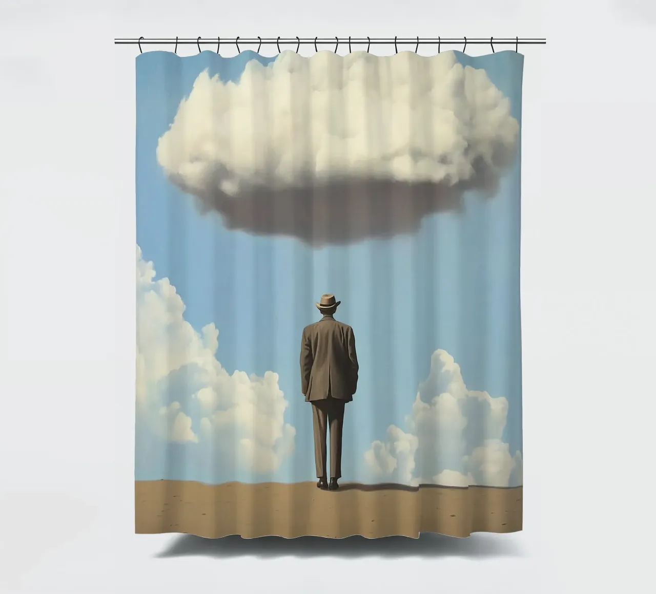 Man in de woestijn - Surrealistische scène met drijvende wo douchegordijn van Nikis Art Studio