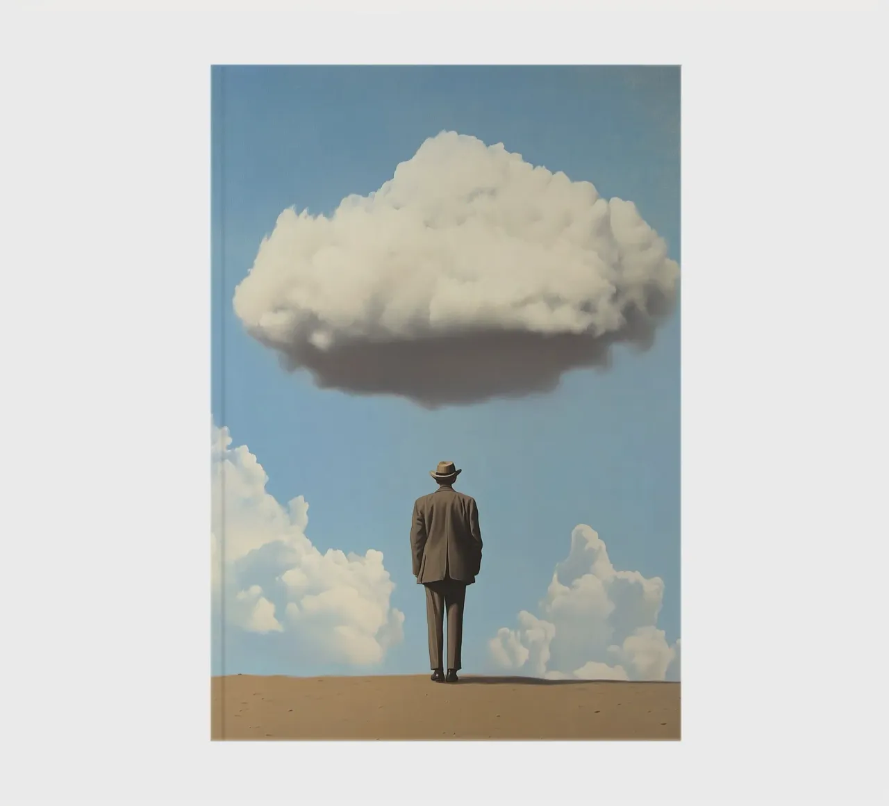 Man in the desert - Surrealistic scene with floating wo notebook by Nikis Art Studio