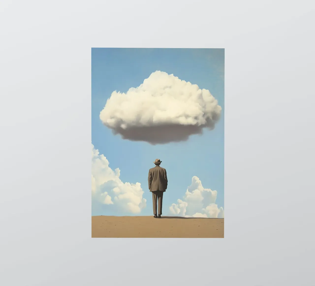 Man in the desert - Surrealistic scene with floating wo sticker by Nikis Art Studio