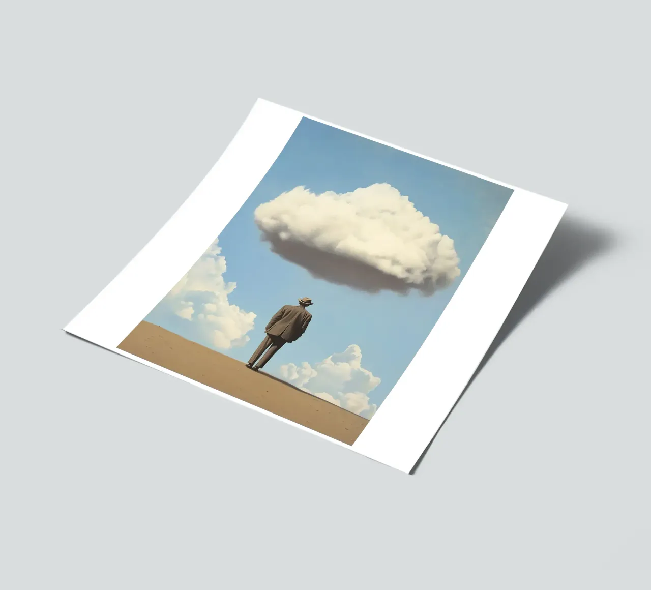 Man in the desert - Surrealistic scene with floating wo sticker sheet by Nikis Art Studio