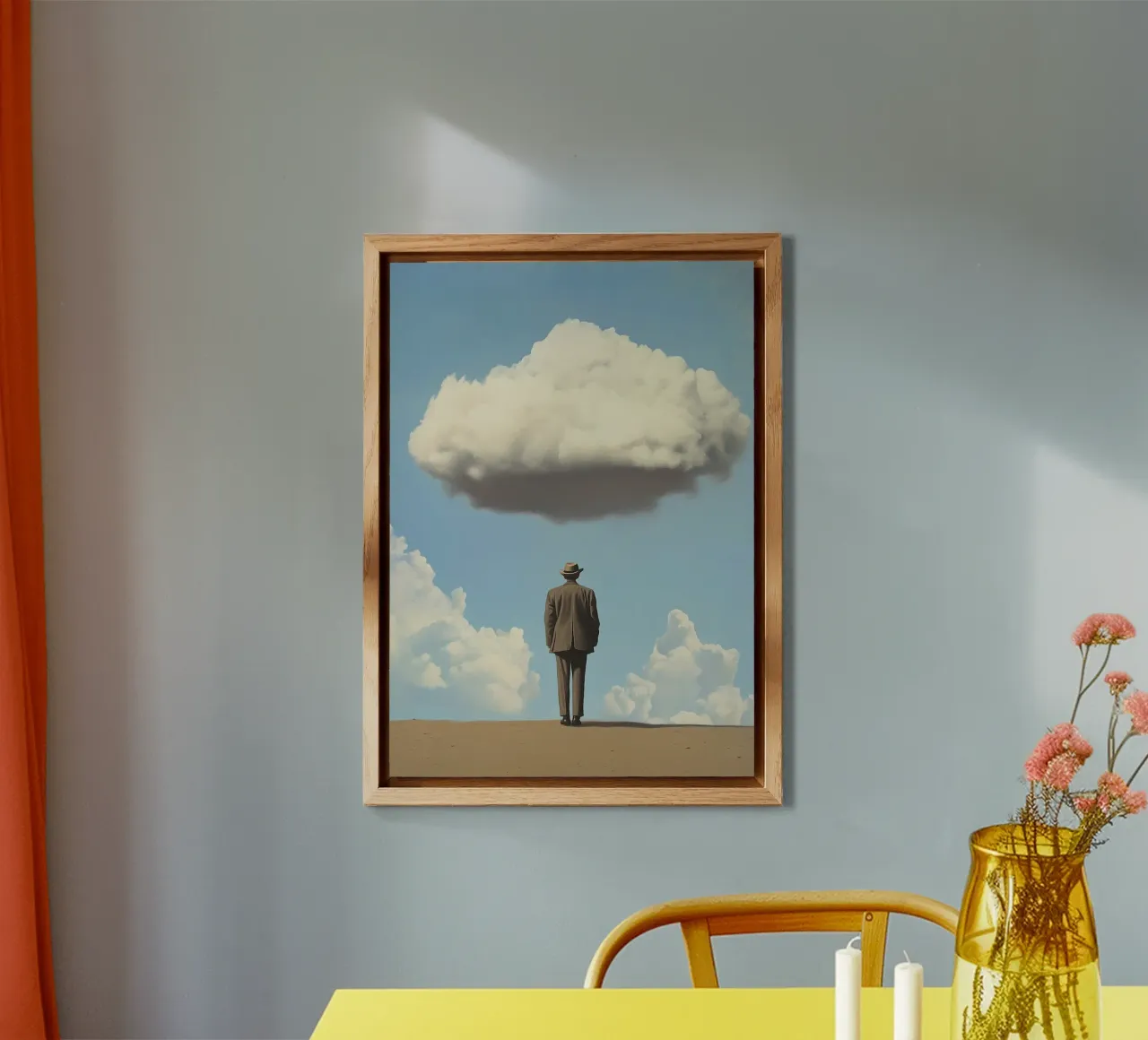 Man in the desert - Surrealistic scene with floating wo alu-dibond by Nikis Art Studio