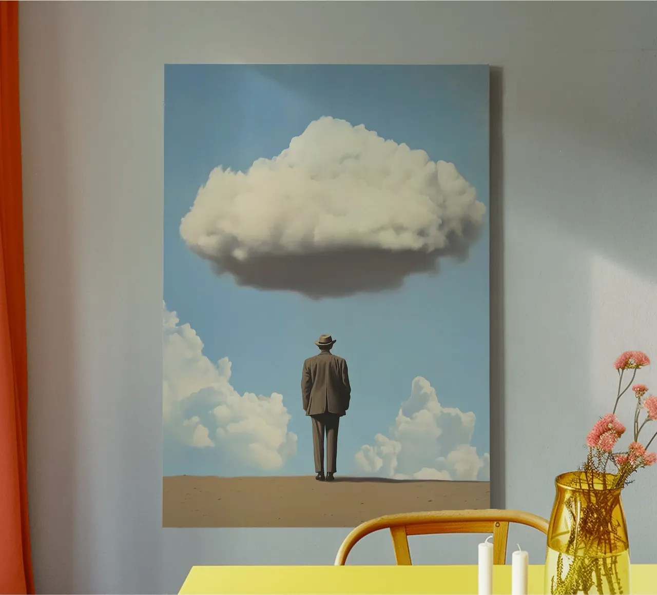 Man in the desert - Surrealistic scene with floating wo canvas by Nikis Art Studio