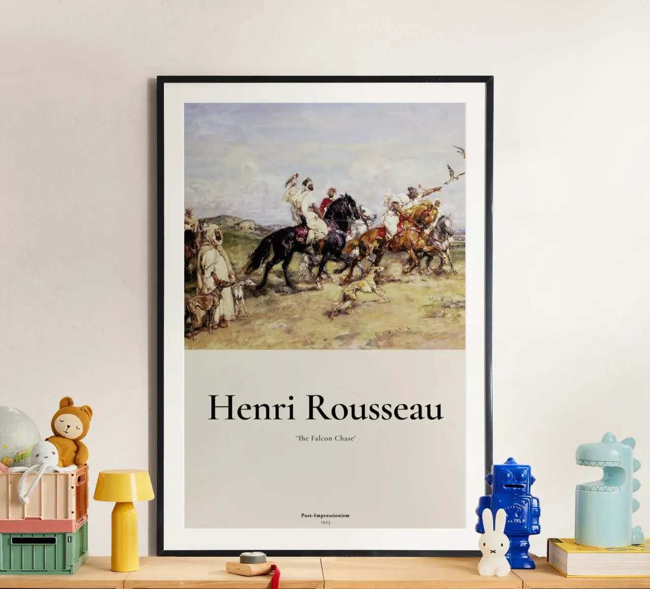 Rousseau - The Falcon Chase poster con telaio in legno da ARTOTHEK