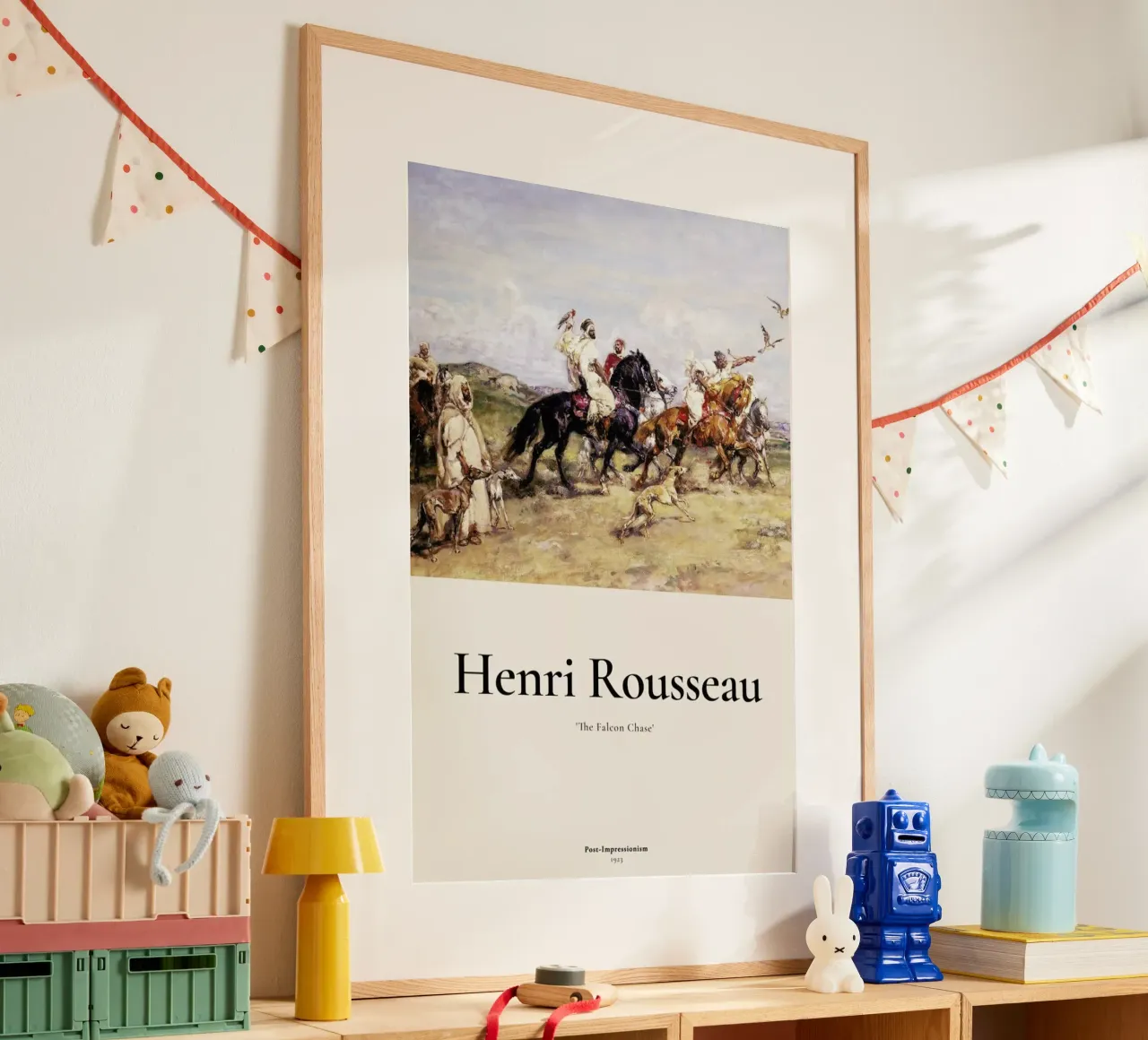 Rousseau - The Falcon Chase poster con telaio in legno da ARTOTHEK