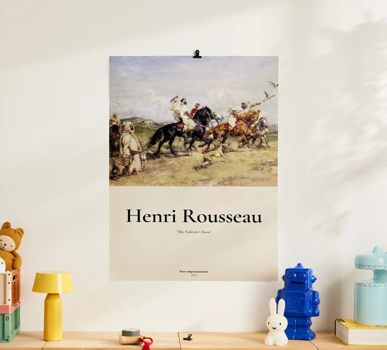 Rousseau - The Falcon Chase poster con telaio in legno da ARTOTHEK