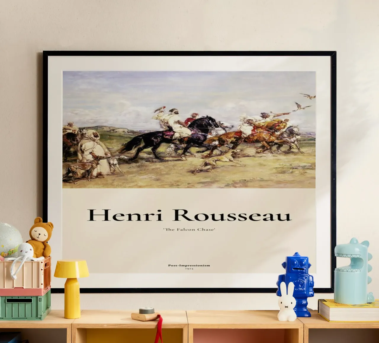 Rousseau - The Falcon Chase poster con telaio in legno da ARTOTHEK
