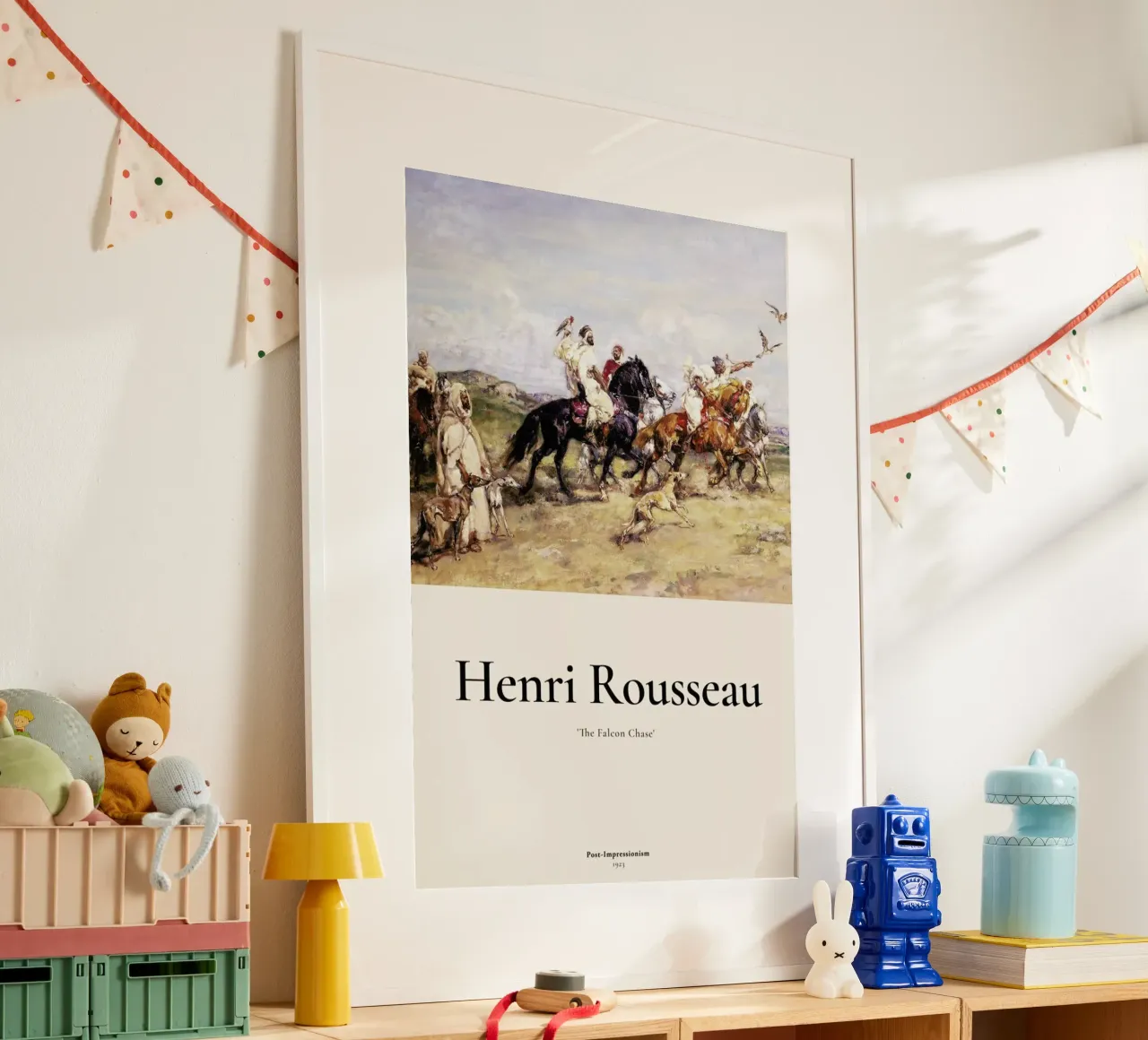 Rousseau - The Falcon Chase poster con telaio in legno da ARTOTHEK