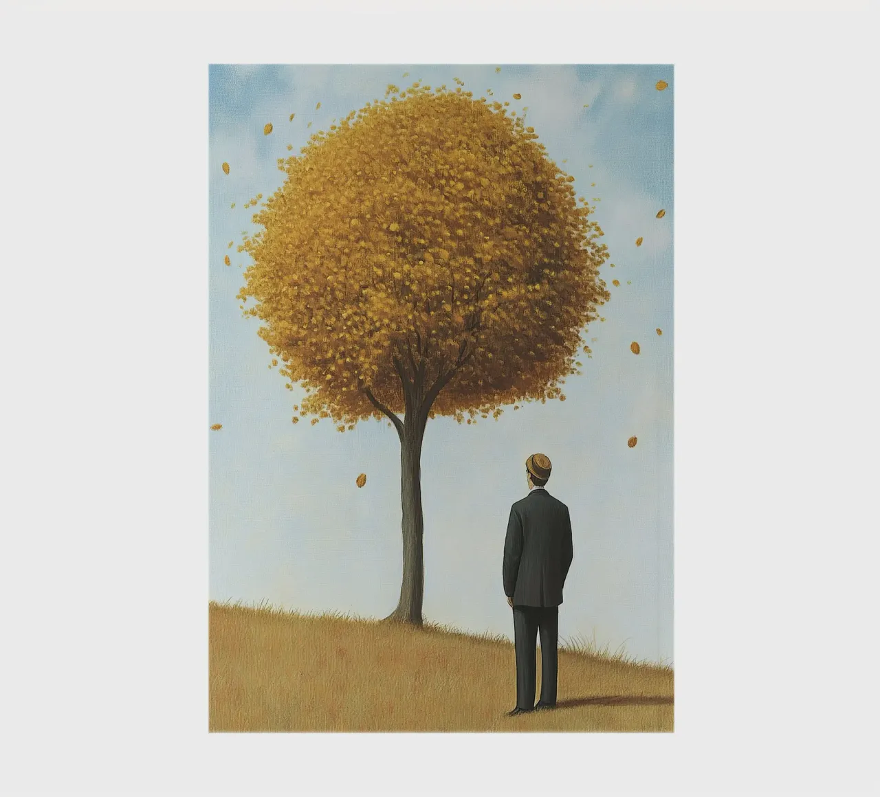 Autumn time - A man under a tree with falling leaves notebook by Nikis Art Studio