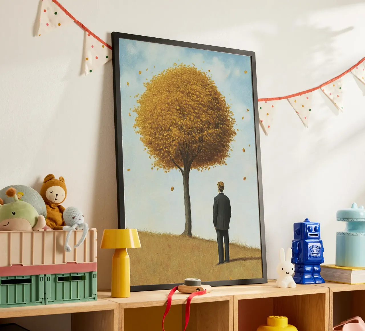 Tempo d'autunno - Un uomo sotto un albero con le foglie che cadono carta hahnemühle da Nikis Art Studio