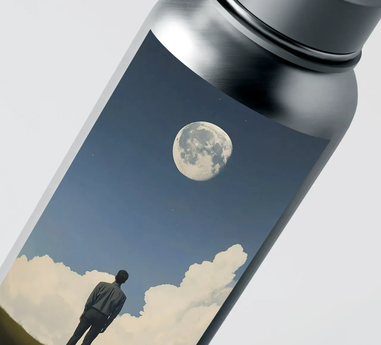 Full moon view - man in a suit on a hill sticker by Nikis Art Studio