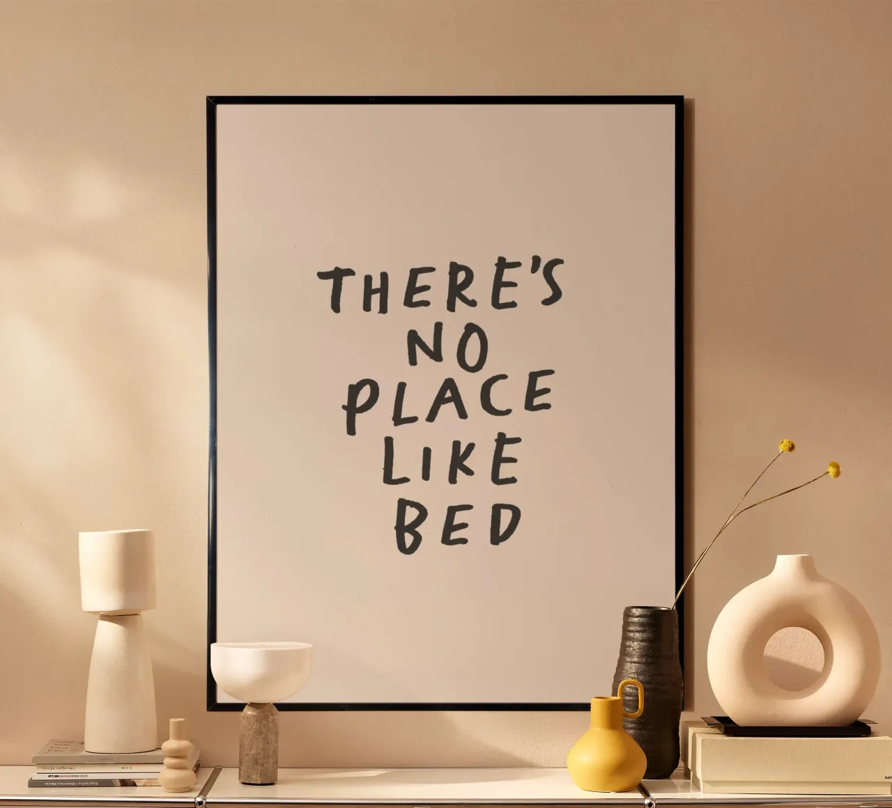 There's No Place Like Bed Black and Wite Typography Print hahnemühle by THE MOTIVATED TYPE