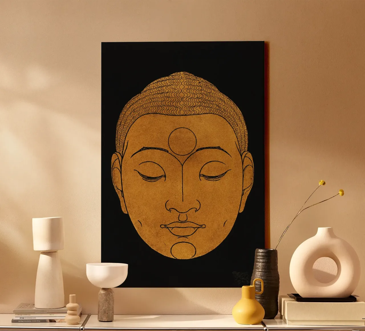 Reijer Stolk - Testa di Buddha tela con Cornice a cassetta da Old Masters