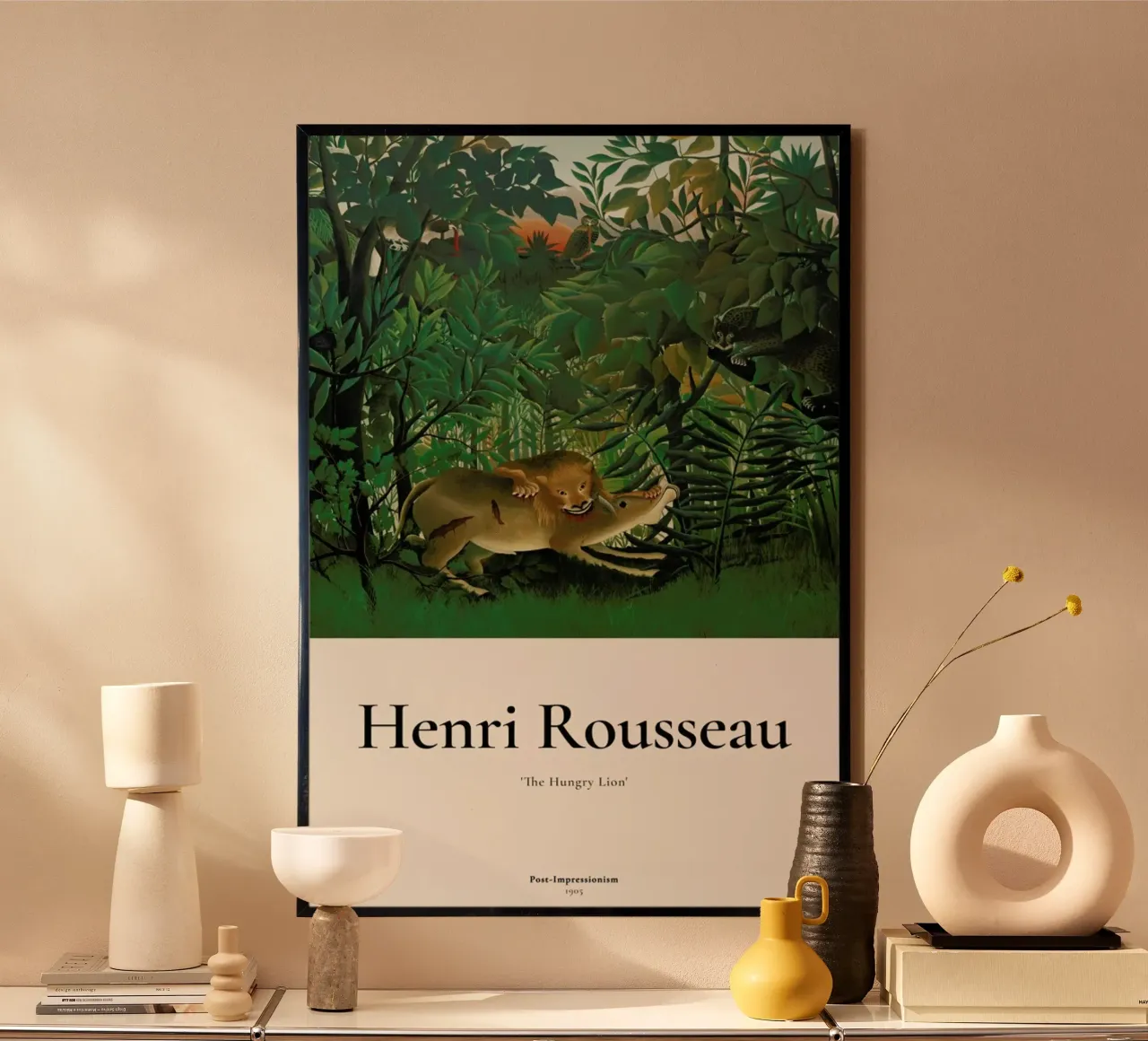 Rousseau - The Hungry Lion poster con telaio in alluminio da ARTOTHEK
