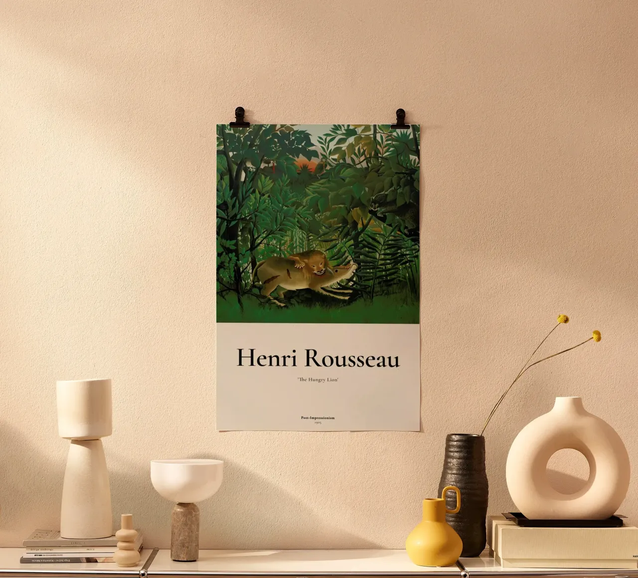 Rousseau - The Hungry Lion poster con telaio in alluminio da ARTOTHEK