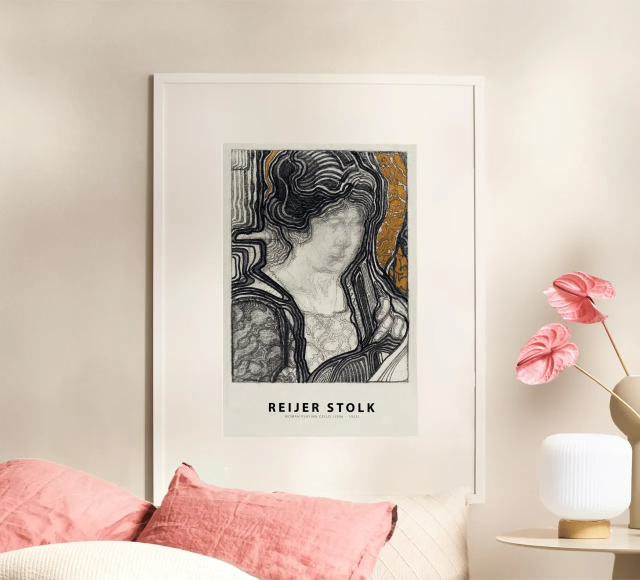 Reijer Stolk - Violoncello che suona la donna poster con telaio in plastica da Old Masters
