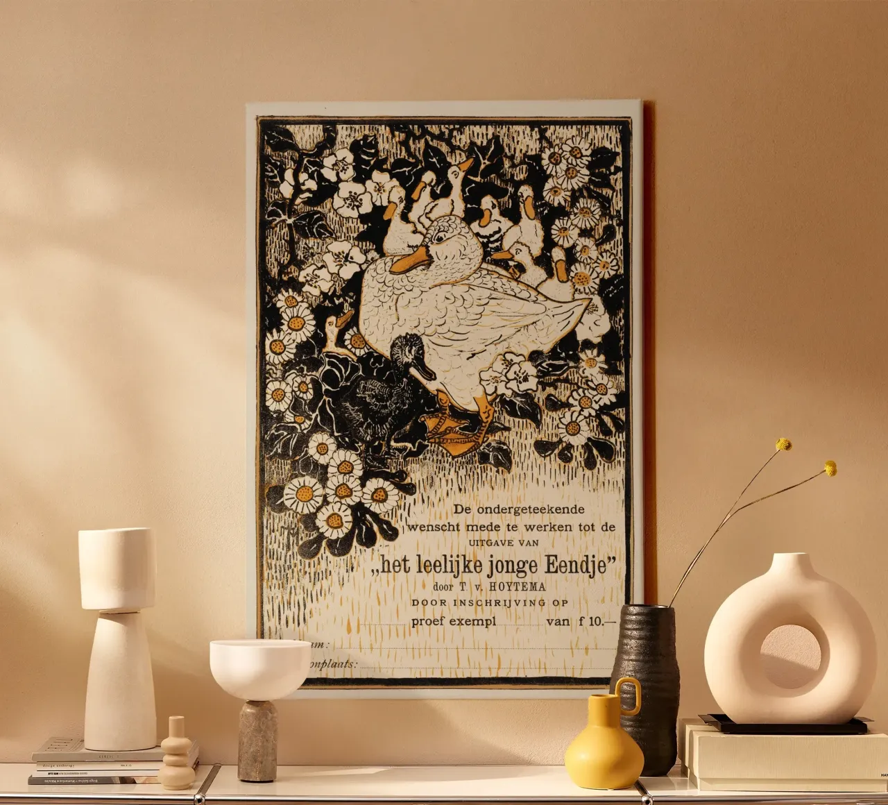 Theodorus van Hoytema - The ugly duckling canvas with Floater frame by Old Masters
