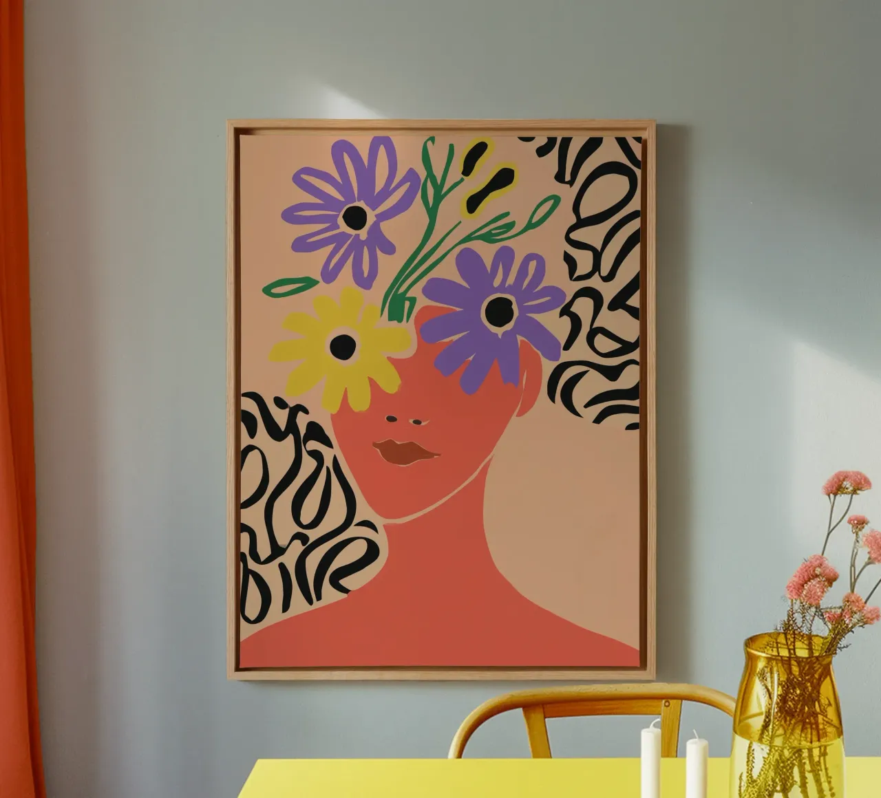 Portrait of a woman with summer on her mind | Relaxed lightness canvas with Floater frame by Autofocus