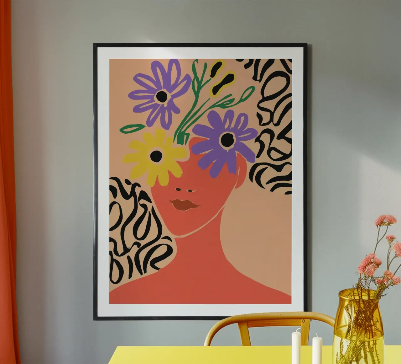 Portret van een vrouw met de zomer in haar hoofd hahnemühle van Autofocus