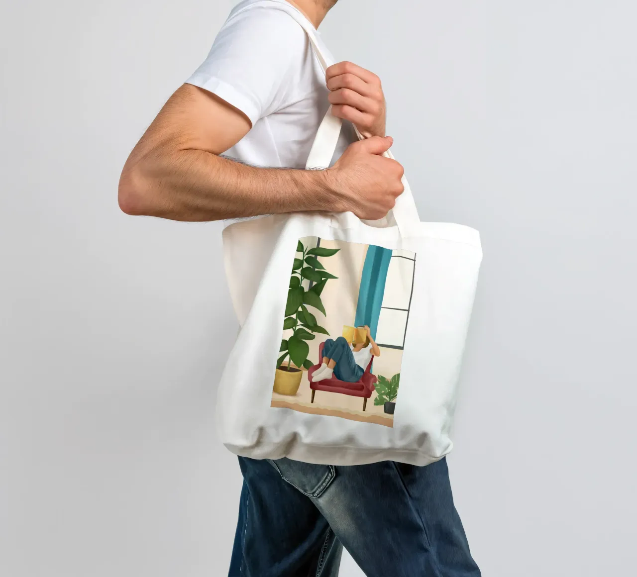 Sulle pagine di un libro borsa in juta da Flow Line