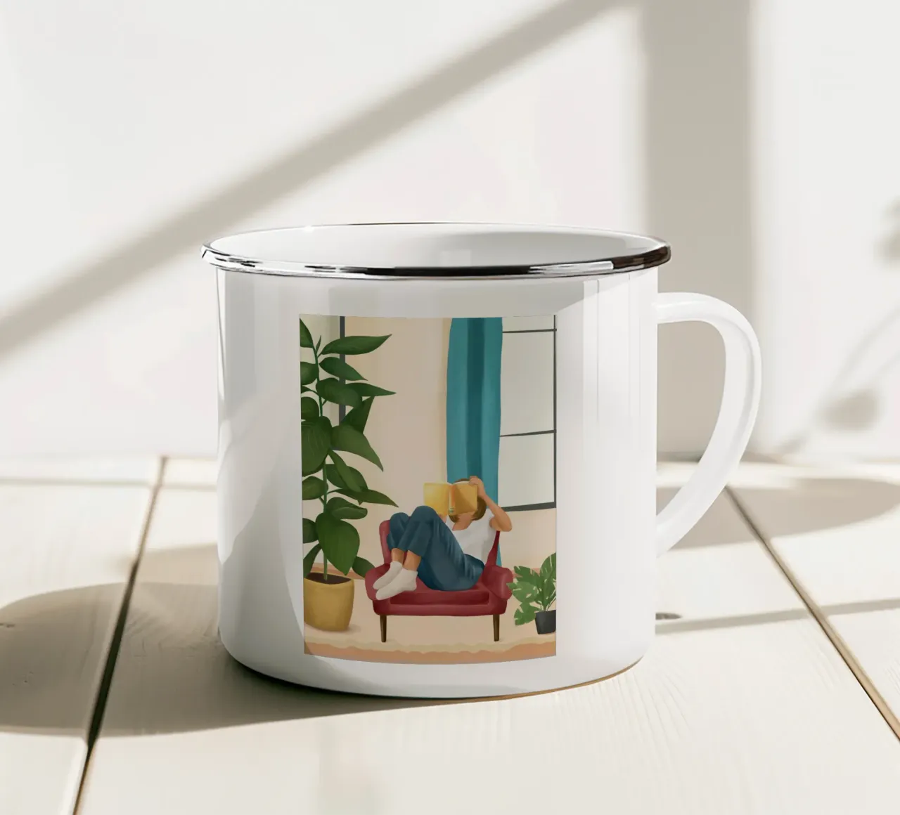Sulle pagine di un libro tazza in smalto da Flow Line
