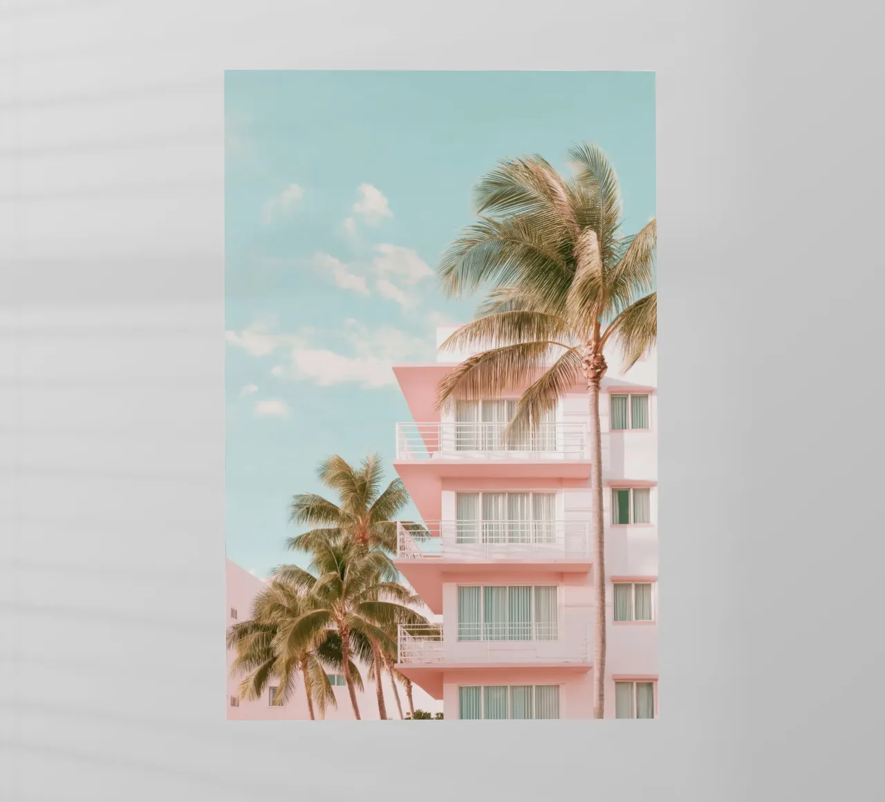 Edificio tropicale rosa pastello pellicola backlit da Indigo Tides Art