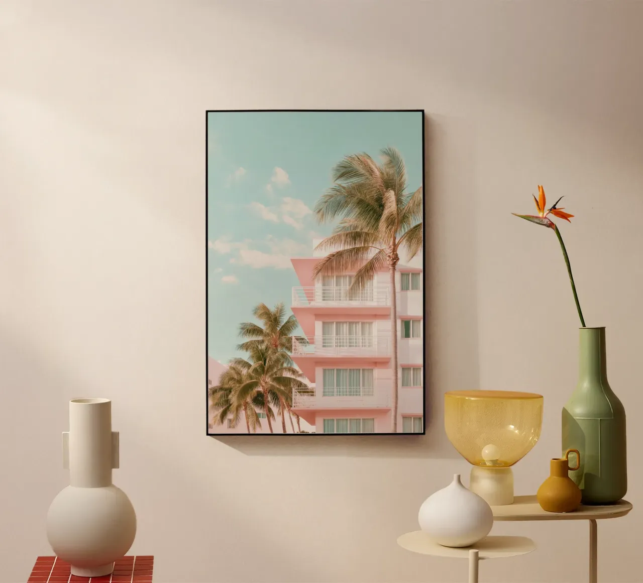 Edificio tropicale rosa pastello plexiglass da Indigo Tides Art