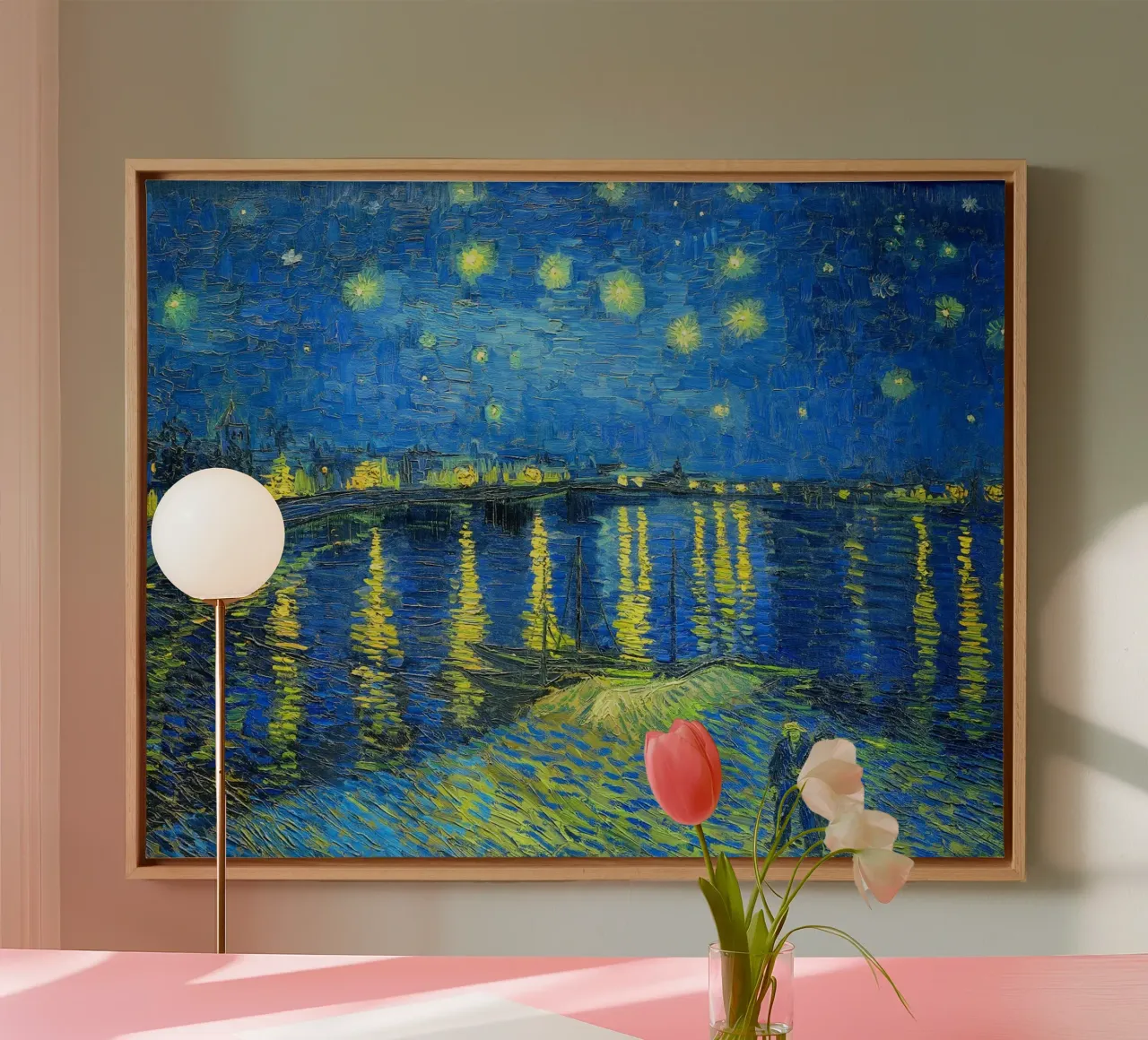 Notte stellata sul Rodano di Vincent van Gogh (1888) tela con Cornice a cassetta da Van Gogh Prints