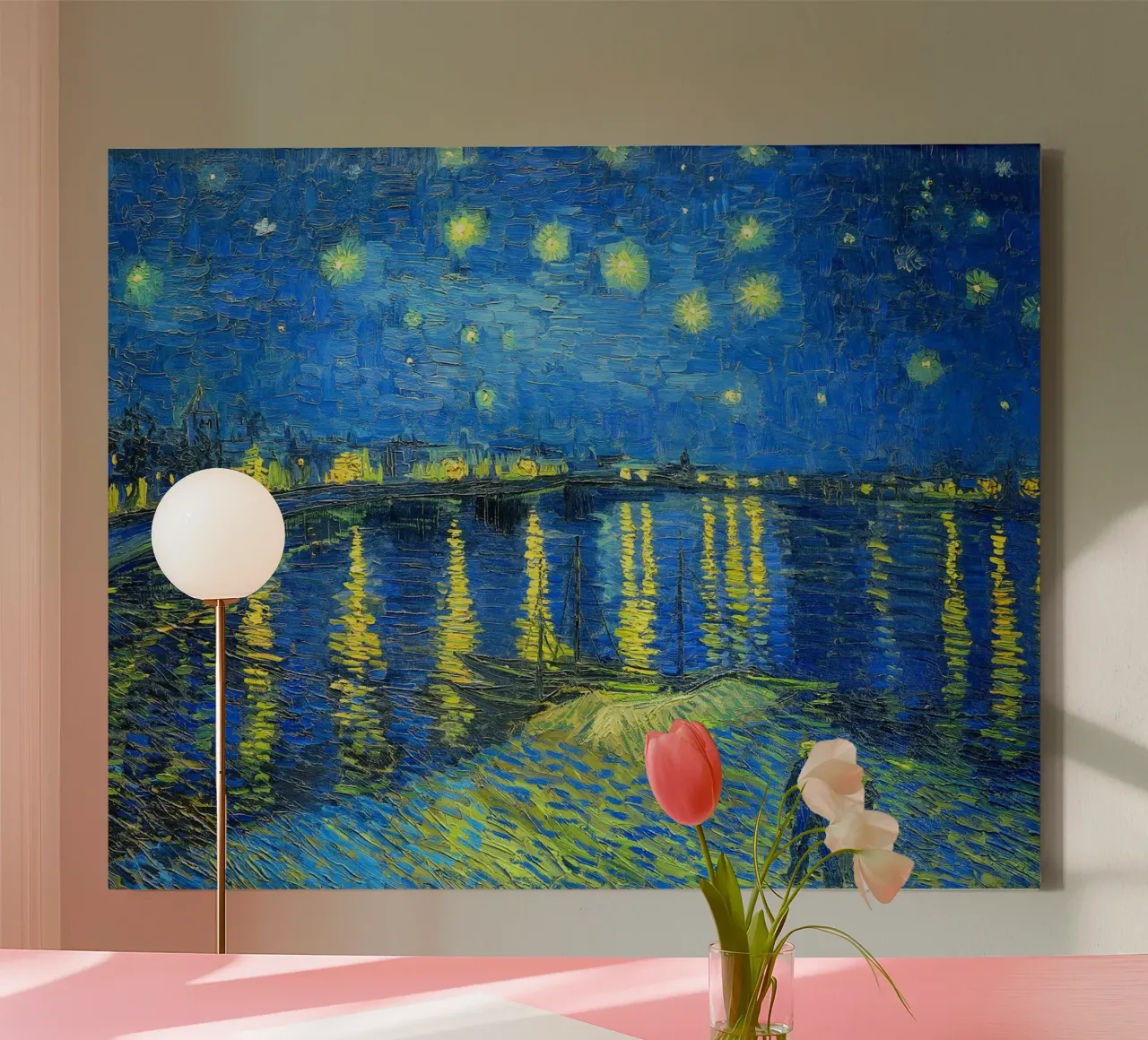 Notte stellata sul Rodano di Vincent van Gogh (1888) tela con Cornice a cassetta da Van Gogh Prints