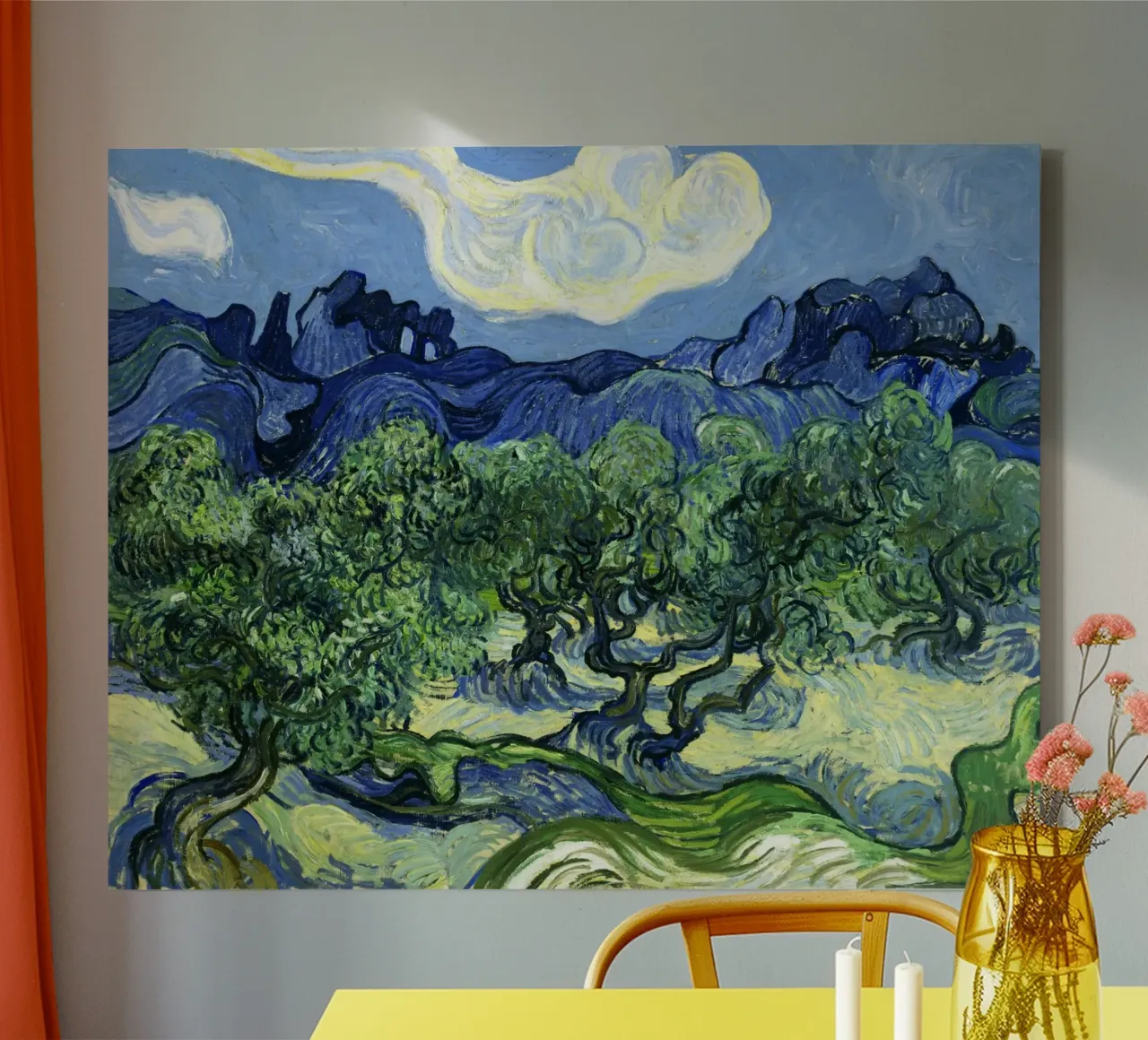 Vincent van Gogh's Olive Trees with the Alpilles in the Back canvas with Floater frame by Van Gogh Prints