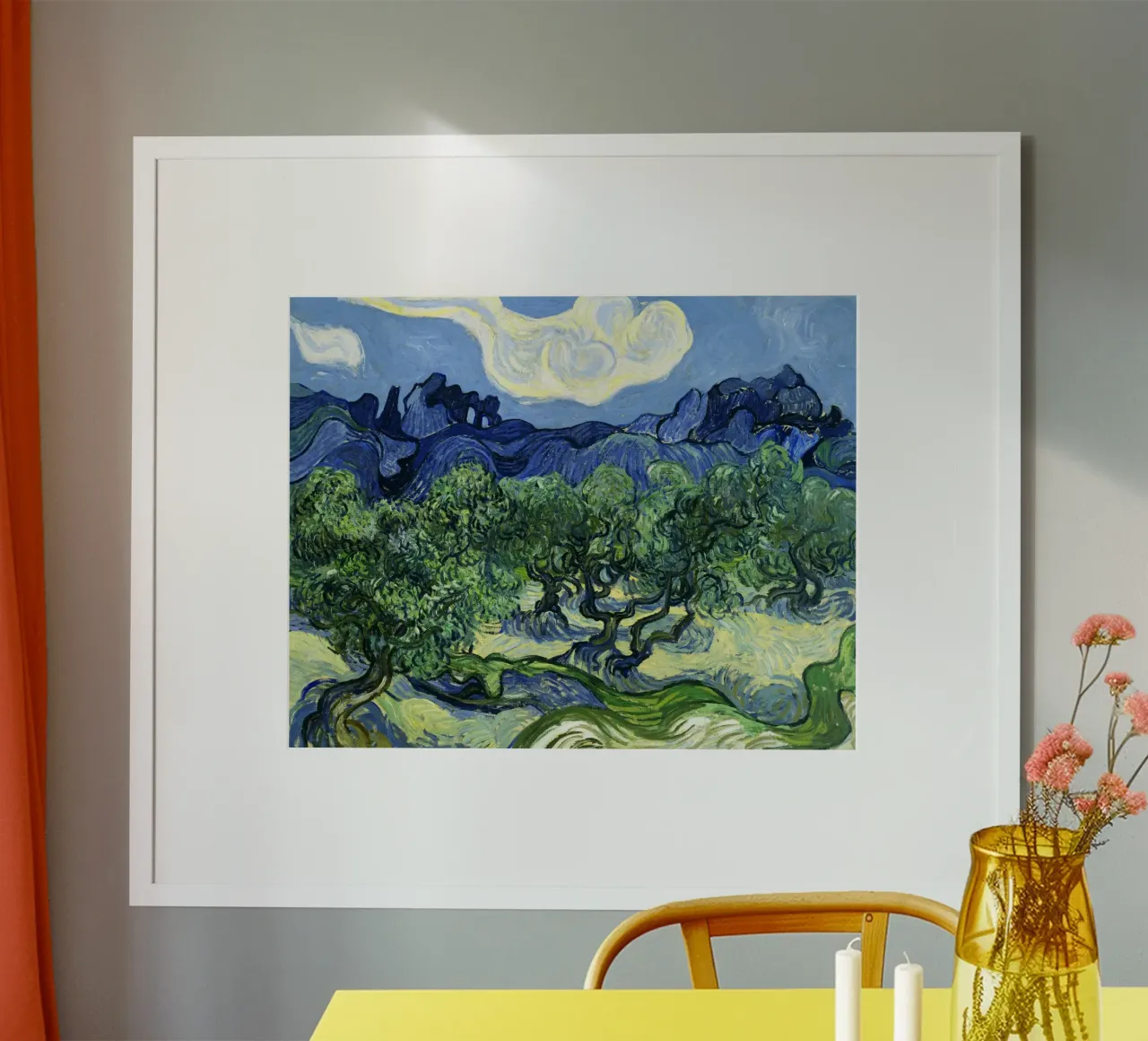 Gli ulivi di Vincent van Gogh con le Alpilles alle spalle poster con telaio in alluminio da Van Gogh Prints