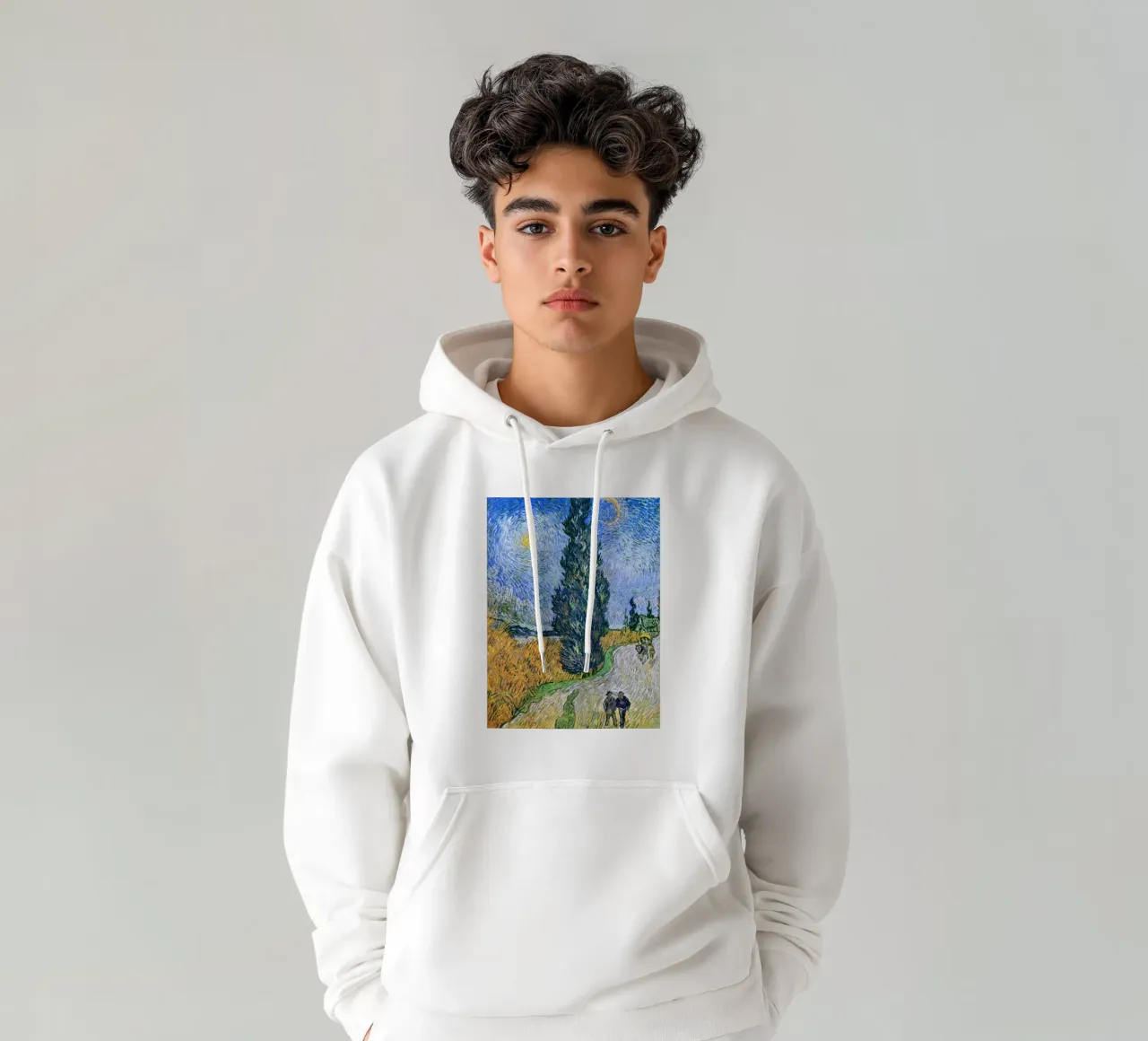 Strada con cipresso e stella di Vincent van Gogh (1890) felpa con cappuccio da Van Gogh Prints