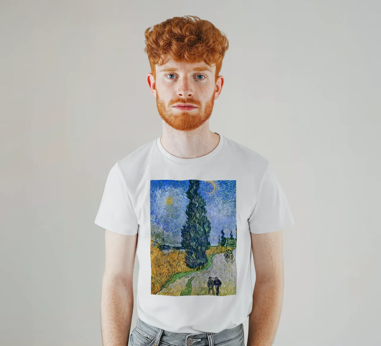 Strada con cipresso e stella di Vincent van Gogh (1890) t-shirt da Van Gogh Prints