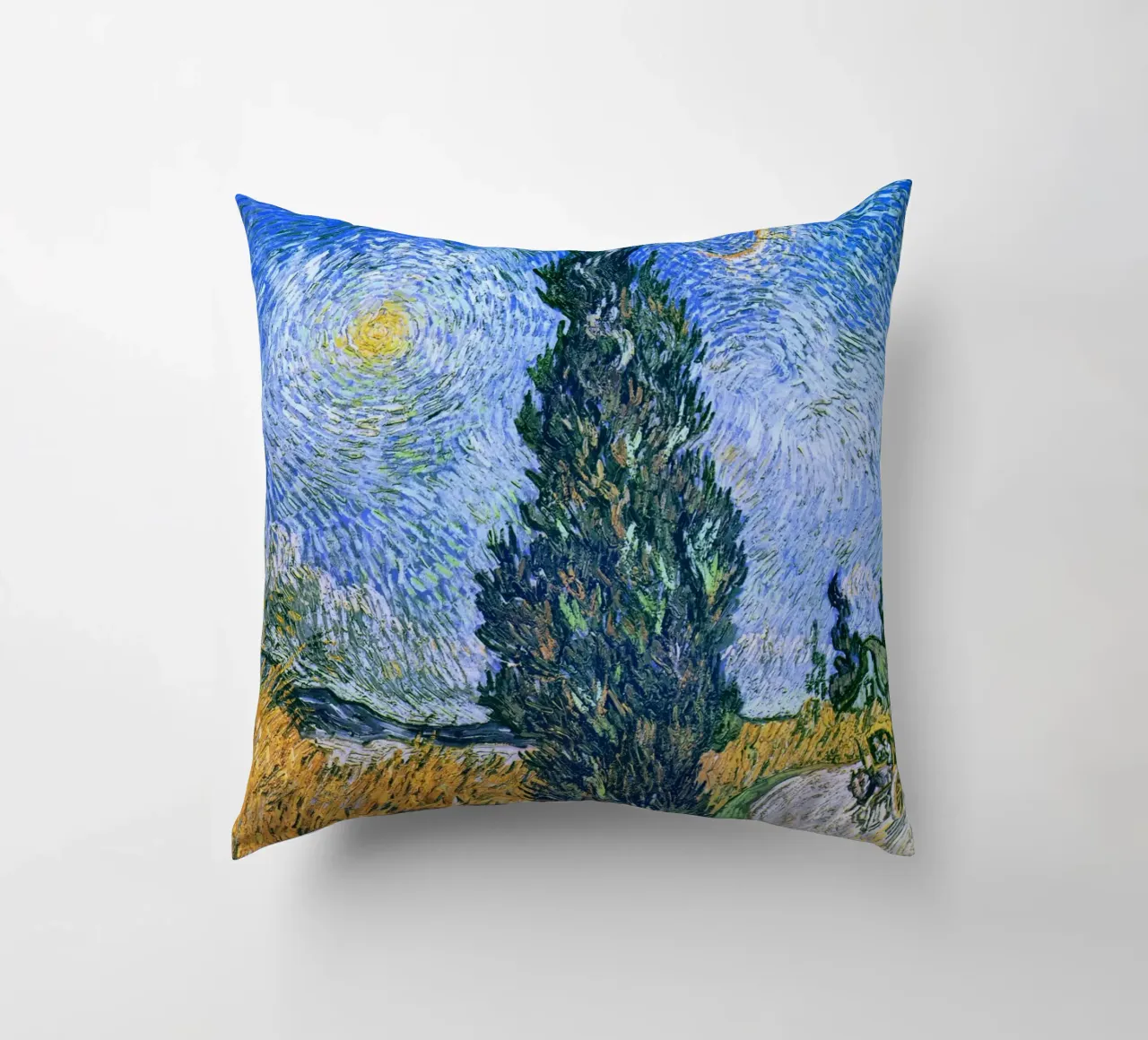 Strada con cipresso e stella di Vincent van Gogh (1890) cuscino da Van Gogh Prints