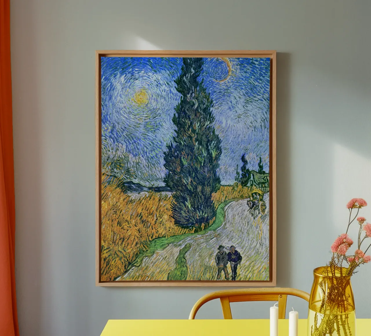 Road with Cypress and Star by Vincent van Gogh (1890) canvas with Floater frame by Van Gogh Prints