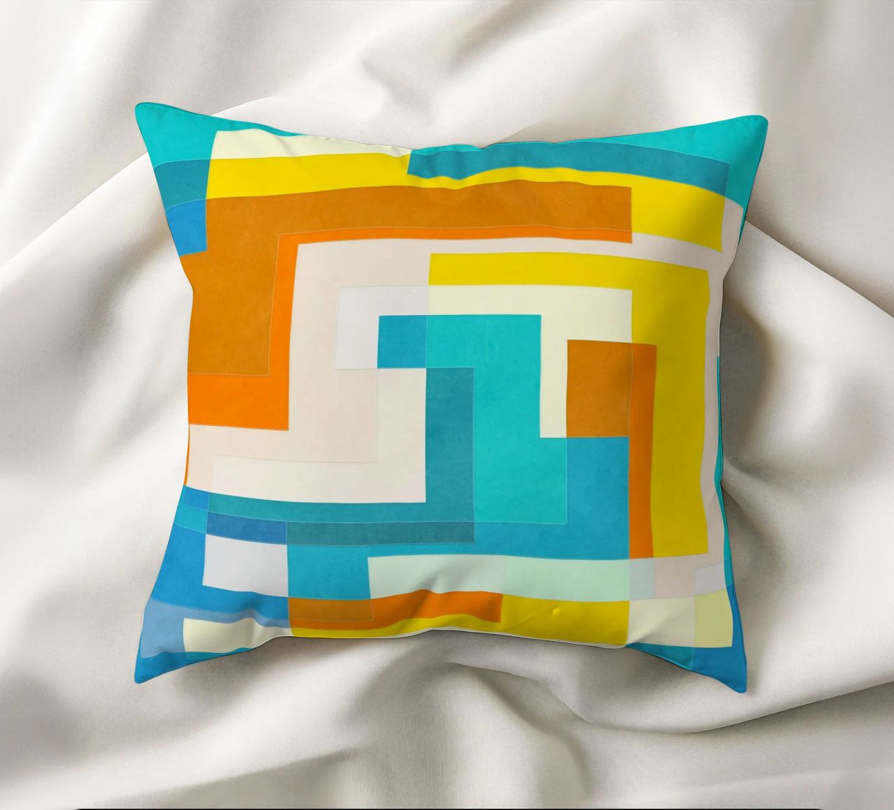 Forward - Forme geometriche astratte di colore blu verde acqua cuscino da lovely lines