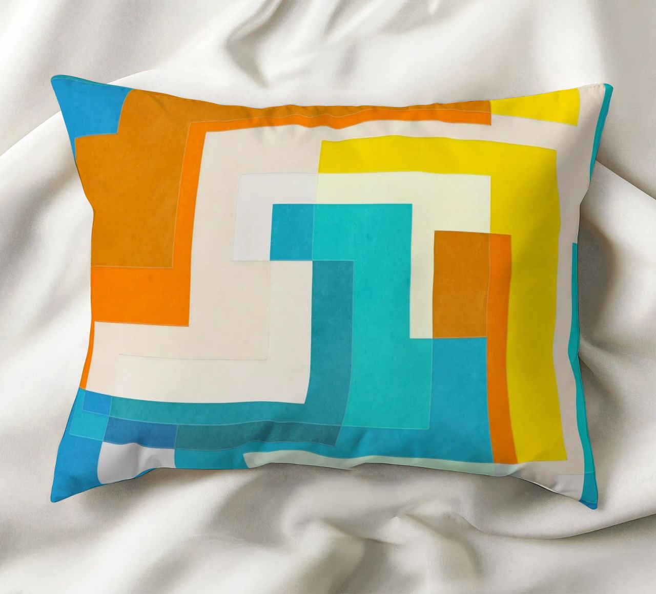 Forward - Forme geometriche astratte di colore blu verde acqua cuscino da lovely lines