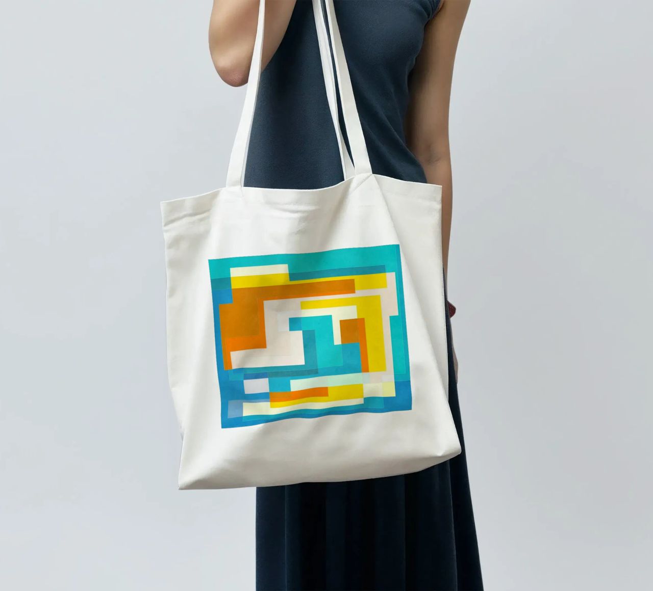 Forward - Forme geometriche astratte di colore blu verde acqua borsa in juta da lovely lines